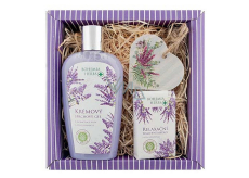Bohemia Gifts Lavender krémový sprchový gel 250 ml + mýdlo 100 g + dřevěné srdce různé motivy, kosmetická sada