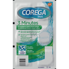 Corega Tabs Antibakteriální 3min čisticí tablety na zubní náhrady 6 kusů