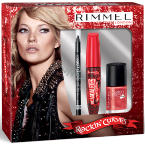 Rimmel London Rockin Curves řasenka řasenka 001 Black 12 ml + tužka na oči 1,2 g + lak na nehty 323 Riviera Red 8 ml, kosmetická sada