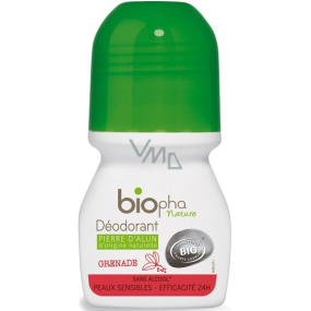BioPha Granátové jablko kuličkový deodorant bez alkoholu, soli, hliníku pro citlivou pokožku v biokvalitě roll-on pro ženy 50 ml