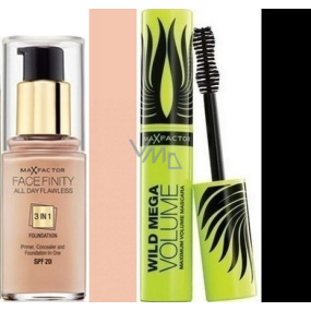 Max Factor Facefinity All Day Flawless 3v1 make-up 45 Warm Almond 30 ml + Wild Mega Volume řasenka černá 11 ml