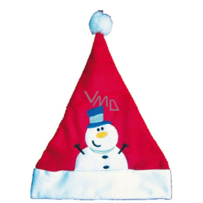 Mikuláš / Santa vánoční čepice červená se sněhulákem 35 x 30 cm