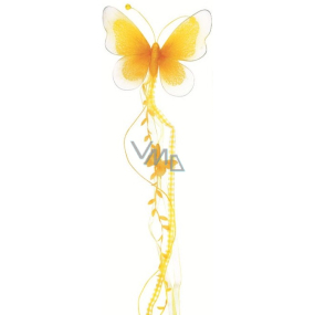 Motýl se silonovými křídly a peříčkem žlutý 73 x 17 cm
