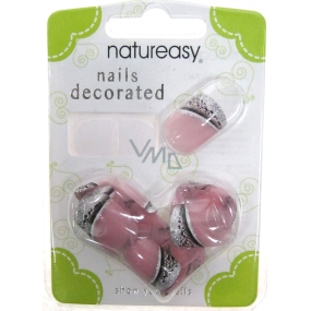 Diva & Nice Natureasy Nails Decorated nalepovací nehty růžové s černo-stříbrnou aplikací 24 kusů