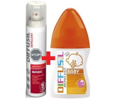 Diffusil Repellent Basic repelent na odpuzování komárů, klíšťat a muchniček sprej 200 ml + Diffusil Baby repelent 100 ml