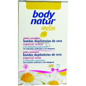 Body Natur Sensitive Heřmánek a vitamín E epilační voskové pásky na obličej 12 kusů + poepilační ubrousky 2 kusy