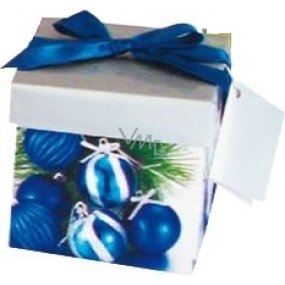 Anděl Dárková krabička skládací s mašlí vánoční stříbrná s modrou mašlí 1370 XS 10 x 10 x 10 cm 1 kus