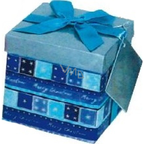 Anděl Dárková krabička skládací s mašlí vánoční modrá s modrou mašlí 1371 S 13 x 13 x 13 cm 1 kus