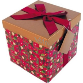 Anděl Dárková krabička skládací s mašlí vánoční červená s vínovou mašlí 1372 M 15 x 15 x 15 cm 1 kus