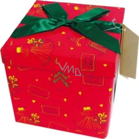Anděl Dárková krabička skládací s mašlí vánoční červená se zelenou mašlí 15 x 15 x 15 cm 1 kus