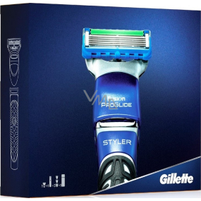 Gillette Fusion ProGlide Power Styler 3v1 holicí strojek + zastřihovací hřebínky 3 kusy + Fusion hydratační gel na holení 200 ml, kosmetická sada pro muže