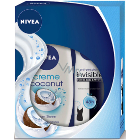 Nivea Coconut Sensation krémový sprchový gel 250 ml + Invisible Black & White Pure antiperspirant deodorant sprej 150 ml, pro ženy kosmetická sada