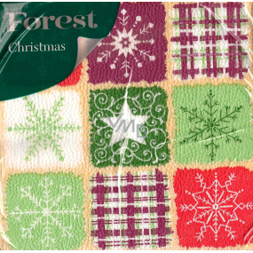 Forest Papírové ubrousky 1 vrstvé 33 x 33 cm 20 kusů Vánoční Vločky, káro, hvězdička