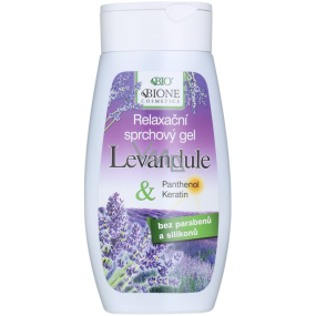 Bione Cosmetics Levandule & Panthenol, Keratin relaxační sprchový gel pro všechny typy pokožky 250 ml