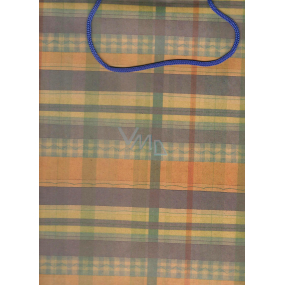 Nekupto Dárková papírová taška 36,5 x 28 x 10 cm Oranžovo-hnědé-zelené káro, 341 KCL