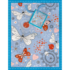 Nekupto Dárková papírová taška 23 x 18 x 10 cm Modrá s motýlky 1014 40 KFM