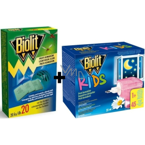 Biolit Kids Elektrický odpařovač s tekutou náplní proti komárům 45 nocí 35 ml + Biolit Polštářky do elektrického odpuzovače komárů náplň 20 kusů