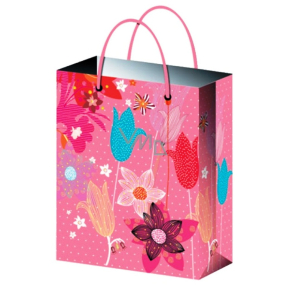 Anděl Dárková papírová taška 15 x 12 x 5,5 cm růžová s květy