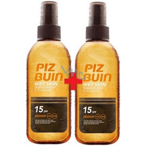 Piz Buin Wet Skin SPF15 transparentní sluneční sprej 150 ml + SPF15 transparentní sluneční sprej 150 ml, duopack