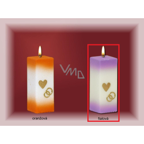 Lima Svatební svíce Srdíčko a prstýnky svíčka fialová hranol 60 x 120 mm 1 kus