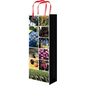 Anděl Dárková papírová taška na lahev 36 x 12 x 9 cm s obrázky vinařství
