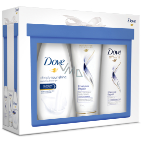 Dove Nourishing Deeply sprchový gel 250 ml + Intensive Repair šampon 250 ml + kondicioner 180 ml, kosmetická sada