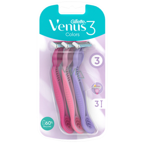 Gillette Venus 3 Colors pohotové holítko s lubrikačním páskem 3 barvy, 3 kusy pro ženy