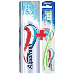 Aquafresh Whitening White & Shine zubní pasta s bělicím účinkem 100 ml + Aquafresh Everyday Clean střední zubní kartáček 1 kus