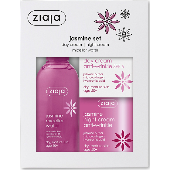 Ziaja Jasmín 50+ denní krém 50 ml + noční krém 50 ml + micelární voda 200 ml, kosmetická sada