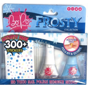 Bo-Po Frosty lak na nehty slupovací bílý 2,5 ml + lak na nehty slupovací světle modrý 2,5 ml + nálepky na nehty, kosmetická sada pro děti