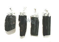 Turmalín / Skoryl v kovu přívěsek přírodní kámen cca 3 - 4,5 cm, strážce dobré nálady