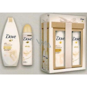 Dove Silk Glow vyživující sprchový gel 250 ml + Silk Dry antiperspirant deodorant sprej pro ženy 150 ml, kosmetická sada