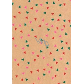 Ditipo Dárkový balicí papír 70 x 200 cm Vánoční KRAFT zelené, růžové a červené trojúhelníky