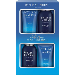 Baylis & Harding Men Citrusová Limetka a Máta mycí gel na obličej 100 ml + mycí gel na tělo a vlasy 100 ml + balzám po holení 50 ml + sprchový gel 50 ml, kosmetická sada pro muže