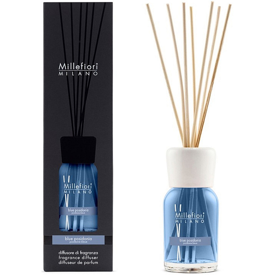 Millefiori Milano Natural Blue Posidinia - Modrá posidonie Difuzér 250 ml + 8 stébel v délce 30 cm do menších prostor vydrží 90 dnů
