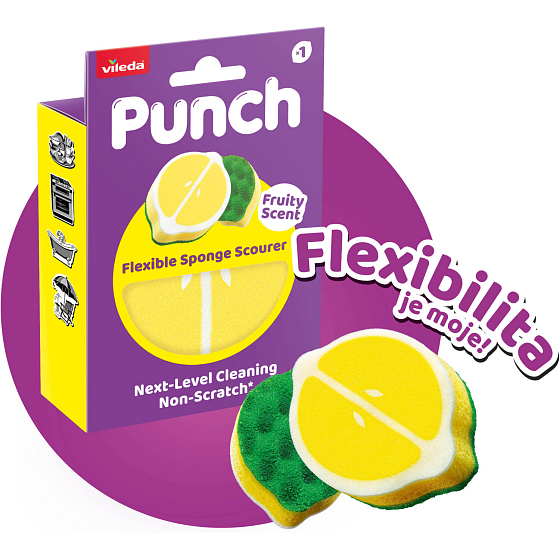 Vileda Punch houba na nádobí s vůní citronu, 1 kus