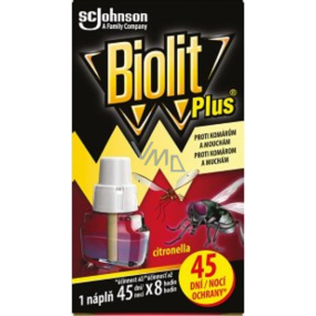 Biolit Plus Elektrický odpařovač s vůní citronelly proti komárům a mouchám náhradní náplň 45 nocí 31 ml