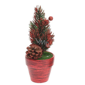 Dekorace Vánoční stromeček v květináči červený 17 x 6,5 x 6,5 cm