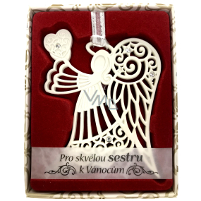 Albi Vánoční ornament s krystaly Swarovski na zavěšení s popisem - Pro skvělou sestru k Vánocům, cca 7 x 8 cm