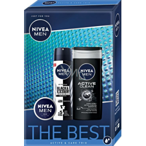 Nivea Men The Best Active Clean sprchový gel 250 ml + Black & White Original antiperspirant sprej 150 ml + Men krém 30 ml, kosmetická sada pro muže