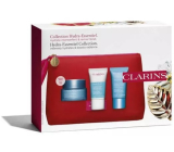 Clarins Hydra-Essentiel bohatý hydratační krém pro velmi suchou pleť 50 ml + krémový peeling pro rozjasnění a hydrataci 15 ml + osvěžující hydratační maska 15 ml + kosmetická taštička, kosmetická sada pro ženy