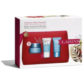 Clarins Hydra-Essentiel bohatý hydratační krém pro velmi suchou pleť 50 ml + krémový peeling pro rozjasnění a hydrataci 15 ml + osvěžující hydratační maska 15 ml + kosmetická taštička, kosmetická sada pro ženy