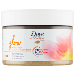 Dove Glow tělový peeling s vůní červeného pomeranče a rebarbory 295 ml