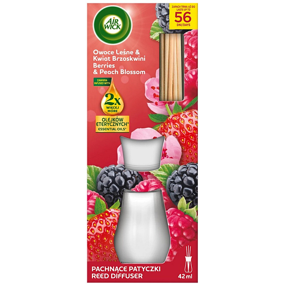 Air Wick aroma difuzér s vonnými tyčinkami Lesní plody & Broskvový květ, 42 ml