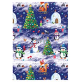 Ditipo Dárkový balicí papír 70 x 200 cm Vánoční bílo-tm.modrý stromeček, sněhulák