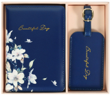 Albi Original Cestovní sada visačky na kufr a pouzdra na dokumenty Modrá květina 19,5 x 16 x 2,5 cm