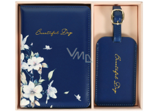 Albi Original Cestovní sada visačky na kufr a pouzdra na dokumenty Modrá květina 19,5 x 16 x 2,5 cm