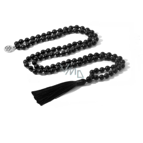 108 Mala Onyx náhrdelník matný meditační šperk, přírodní kámen, vázaný střapec, korálek 8 mm