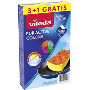 Vileda PUR active Colors houbička na nádobí, 3+1 ks