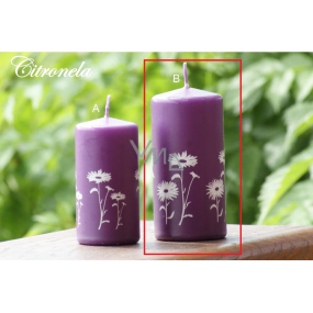Lima Citronela repelentní svíčka proti komárům vonná s motivem květin fialová válec 60 x 120 mm